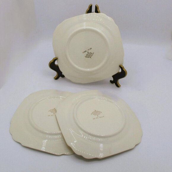 Vtg Square Queen Anne Warranted 22K gold floral Dessert plate Set of 3       25 - Picture 2 of 5